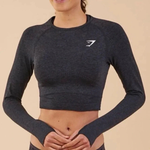 Gymshark Tops - Gymshark Vital Seamless 2.0 Long Sleeve Crop Top Size M Black
